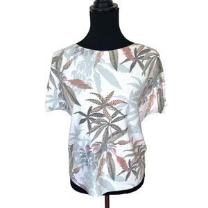 Tropical Print Womens Top Soft Rhinestone Accents Short Sleeve Vila Milano XS